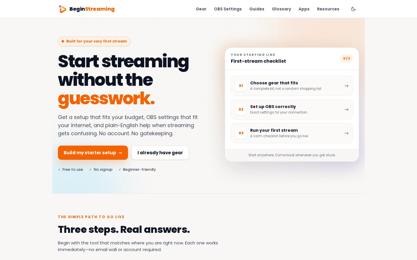 BeginStreaming homepage captured from the original product website